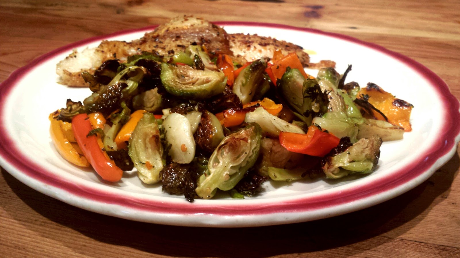 Roasted Brussels Sprouts with Sweet Peppers